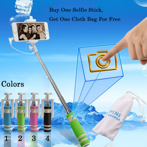 Mini Selfie Stick Universal With Button Wired Sponge Handle Monopod