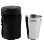 4 Pieces 70ML Stainless Steel Cup With Barrel Faux Leather Bag