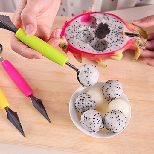 Multi Function Stainless Steel Fruit Carving Spoon With Cutter