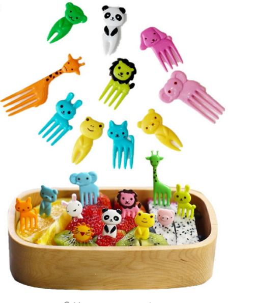 10Pcs Mini Cartoon Animal Farm Sign Resin Fruit Fork Fruit Toothpick Kids Decorative Bento Lunch Tableware Decor Color Random