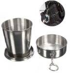Fold Stainless Steel Cups Outdoor Retractable Water Cup With Lid Foldable Camping Sport Mug Outdoor Tableware