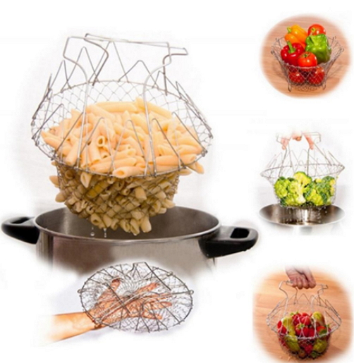 Foldable Steam Rinse Deep Fry French Chef Basket Magic Basket Mesh Basket Strainer Net Stainless Colander