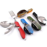 Protable Outdoor Camping Picnic Tableware Stainless Steel Bottle Opener Cutlery 4 in 1 Folding Spoon Fork Knife Travel sets