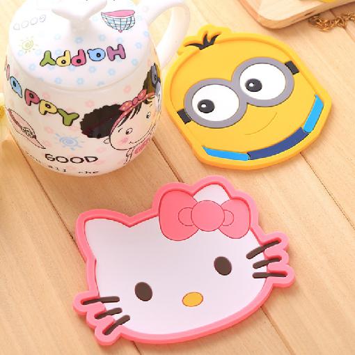 New Silicone Cartoon animal Totoro Hello Kitty Baymax Cup Coaster Nonslip Place Mat pads Cup Cushion Minions Tea Cup Holder
