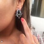 Black Resin Sweet Metal with Gems Ear Stud Earrings