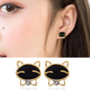 Black Smiling Cat Delicate Golden Earring