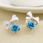 1 Pair Women Charming Rose Flower Ear Studs Bowknot