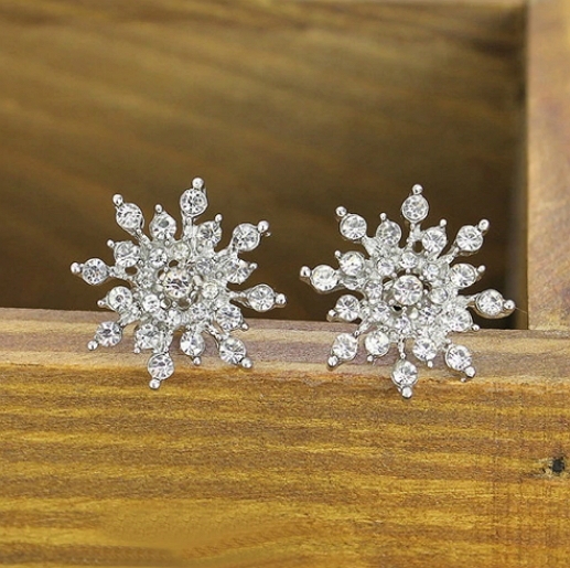 Silver Stud Snowflake Earrings Fashion