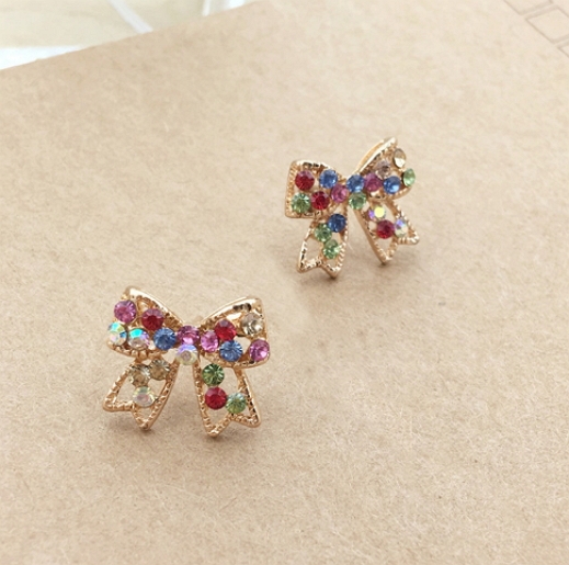 Colorful Charming Golden Bowknot Earrings