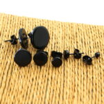 1 Pair Ear Studs Earrings Black Plated Round Shaped with Butterfly Clasp