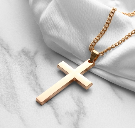 Pendant Cross Solid Gold Chain Necklaces